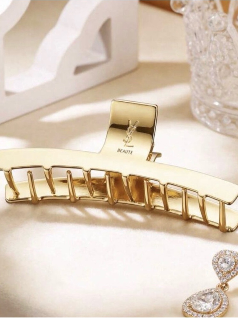 Yves Saint Laurent Gold Metal Logo Hair Claw